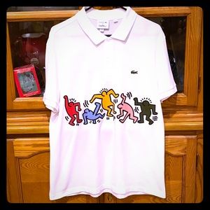 LACOSTE X KEITH HARING polo shirt WHITE Sz L STEAL